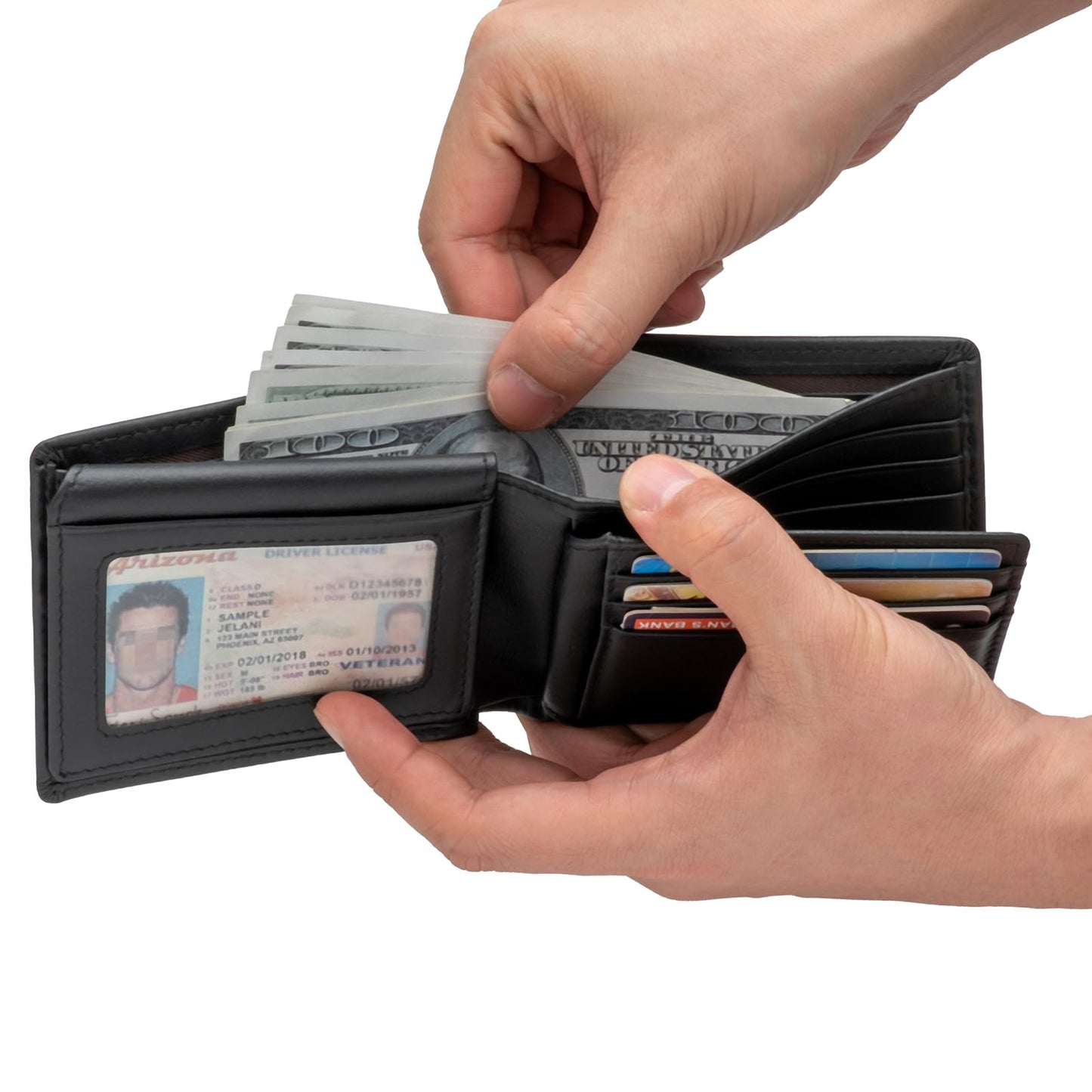 baotuiok Mens Bifold Leather Wallet with 14 Card Slots, 2 ID Windows, Large Capacity, and RFID Blocking Large Wallet for Men