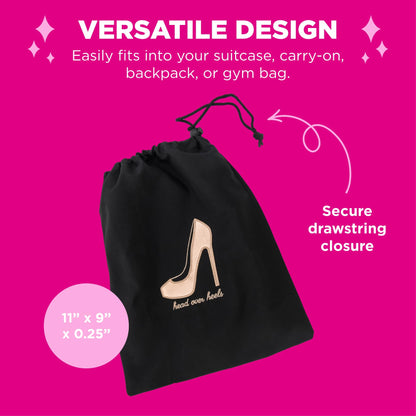 Miamica “Head Over Heels” Shoe Storage Bag, Black, 11” x 9” x 0.25”, Shoe Bag for Women, Protects Footwear & Luggage - Interior Divider, Fits 1-2 Pairs
