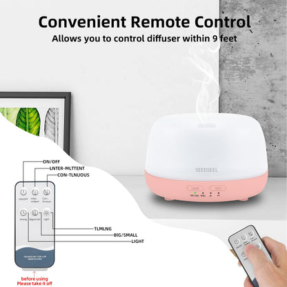 300ML Essential Oil Diffuser with 7-Color LED Lights and Remote Control, Modern Minimalist Design, High-Efficiency Ultrasonic Mist Aromatherapy Diffuser for Home