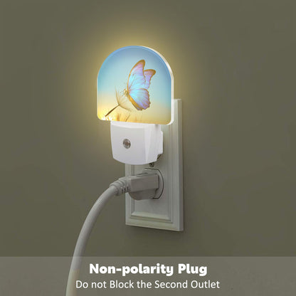sndheke Blue Butterfly and Dandelion Night Light Plug into Wall, Butterfly in The Sunset Dusk to Dawn Night Light,0.5w Energy Saving Sleep Friendly Nightlights for Kids Boys Girls Home Decor