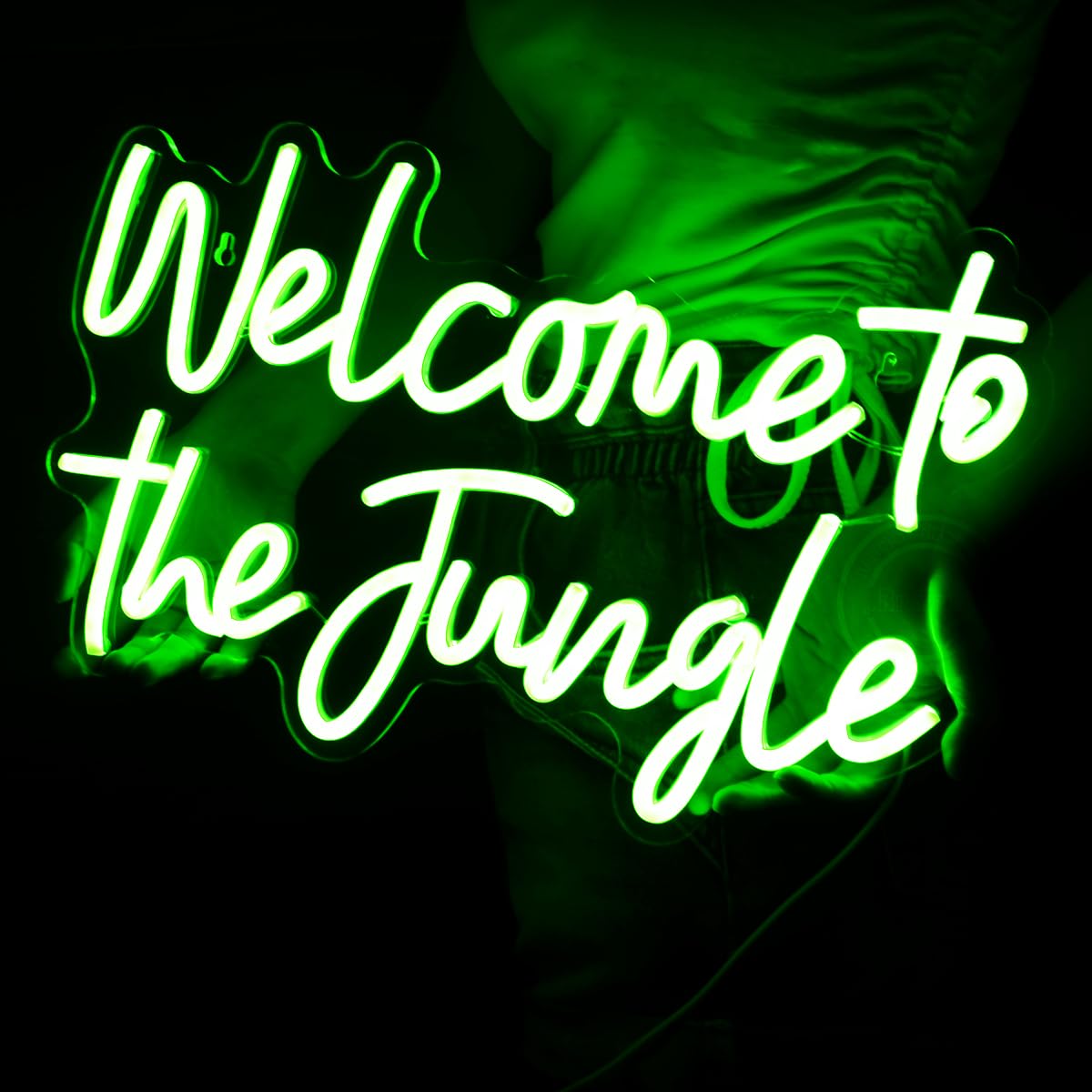 Britrio Welcome to the Jungle Neon Light Sign for Safari Jungle Themed Party Baby Shower Kids Birthday Gift Bedroom Bar Club LED Neon Wall Decor 5V USB Powered with Switch 15.75 Inch Green