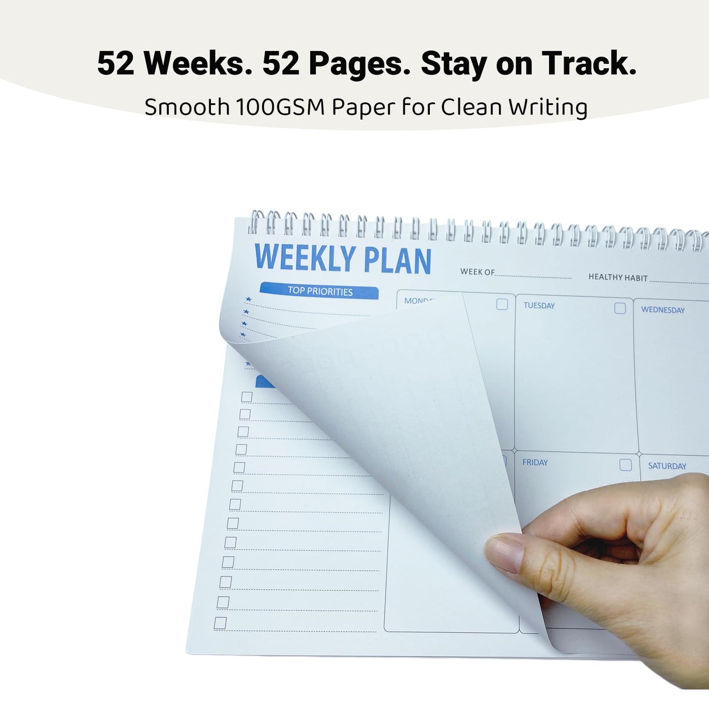 Myrthona Weekly Planner Notepad, 7.5 x 10 Undated Weekly To Do List Pad with 52 Tear Off Sheets, Daily Desk Planner with Task Organizer for Work School Home, Blue