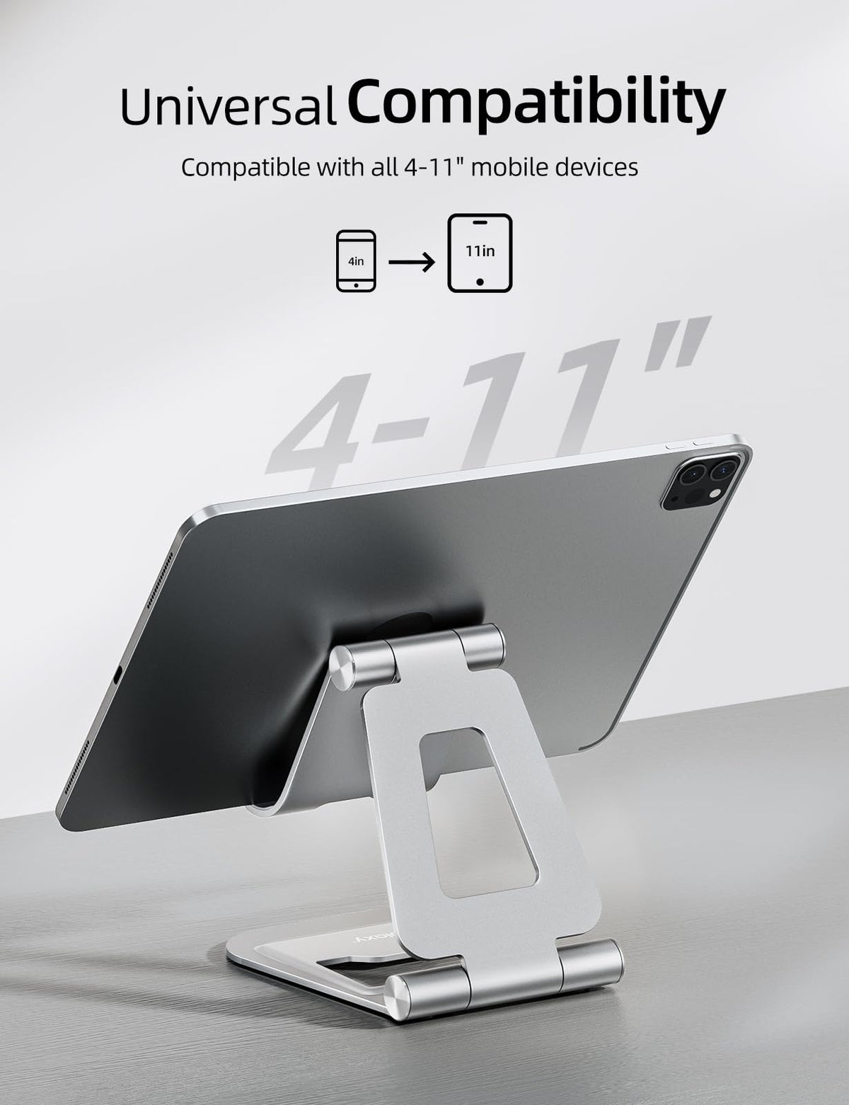 Nulaxy Aluminum Dual Foldable iPad Stand, Fully Adjustable Desktop Tablet Holder, Tablet Accessories for Office Kindle Compatible with Mobile Devices iPad Pro/Air/Mini, iPhone Pro/Max/Plus, Gray