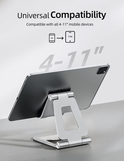 Nulaxy Aluminum Dual Foldable iPad Stand, Fully Adjustable Desktop Tablet Holder, Tablet Accessories for Office Kindle Compatible with Mobile Devices iPad Pro/Air/Mini, iPhone Pro/Max/Plus, Gray