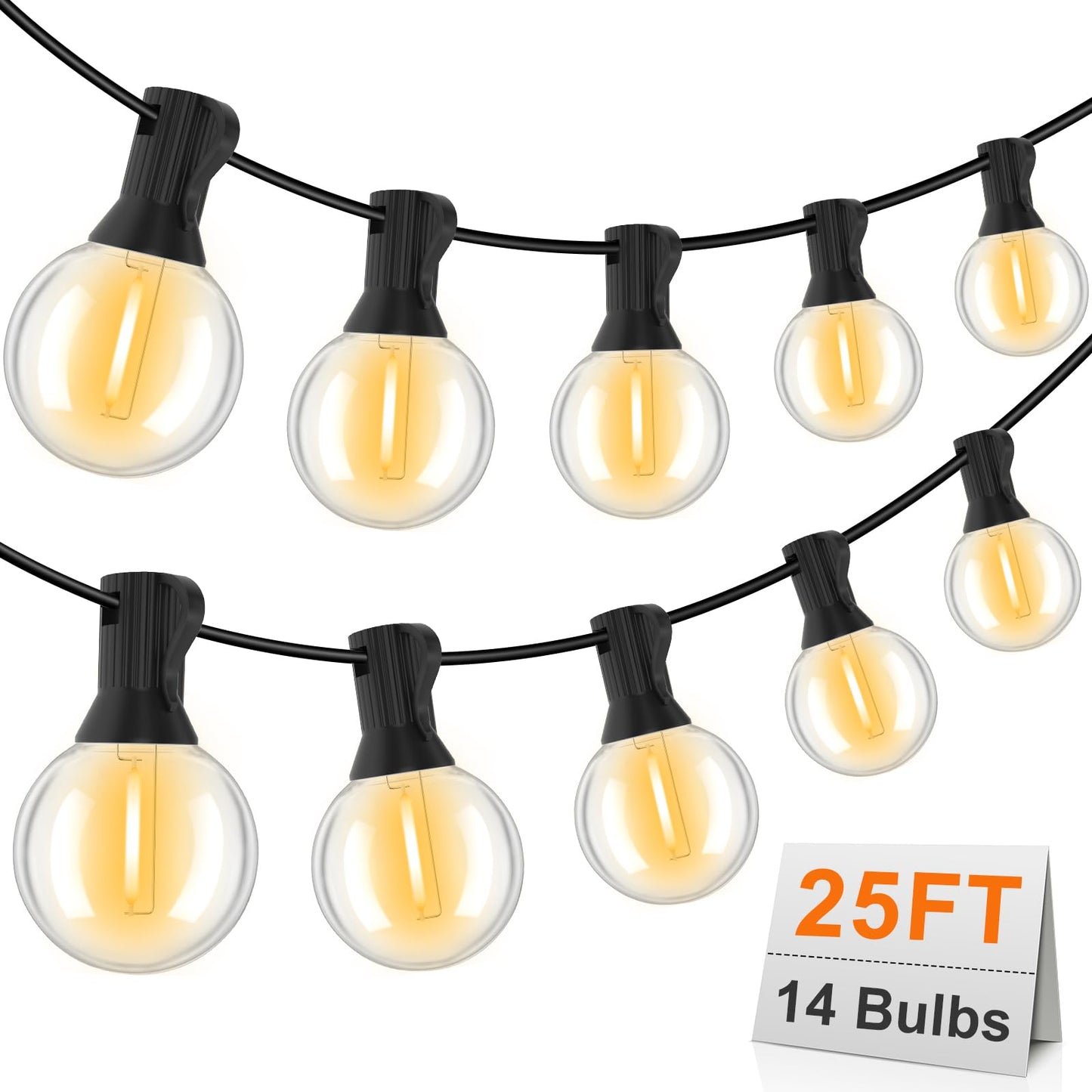 GvvooHome Outdoor String Lights, LED Patio Hanging Lights with Waterproof G40 Globe Plastic Bulbs for Outside Backyard Porch Garden Cafe Decor (25ft - 14 LED Bulbs)