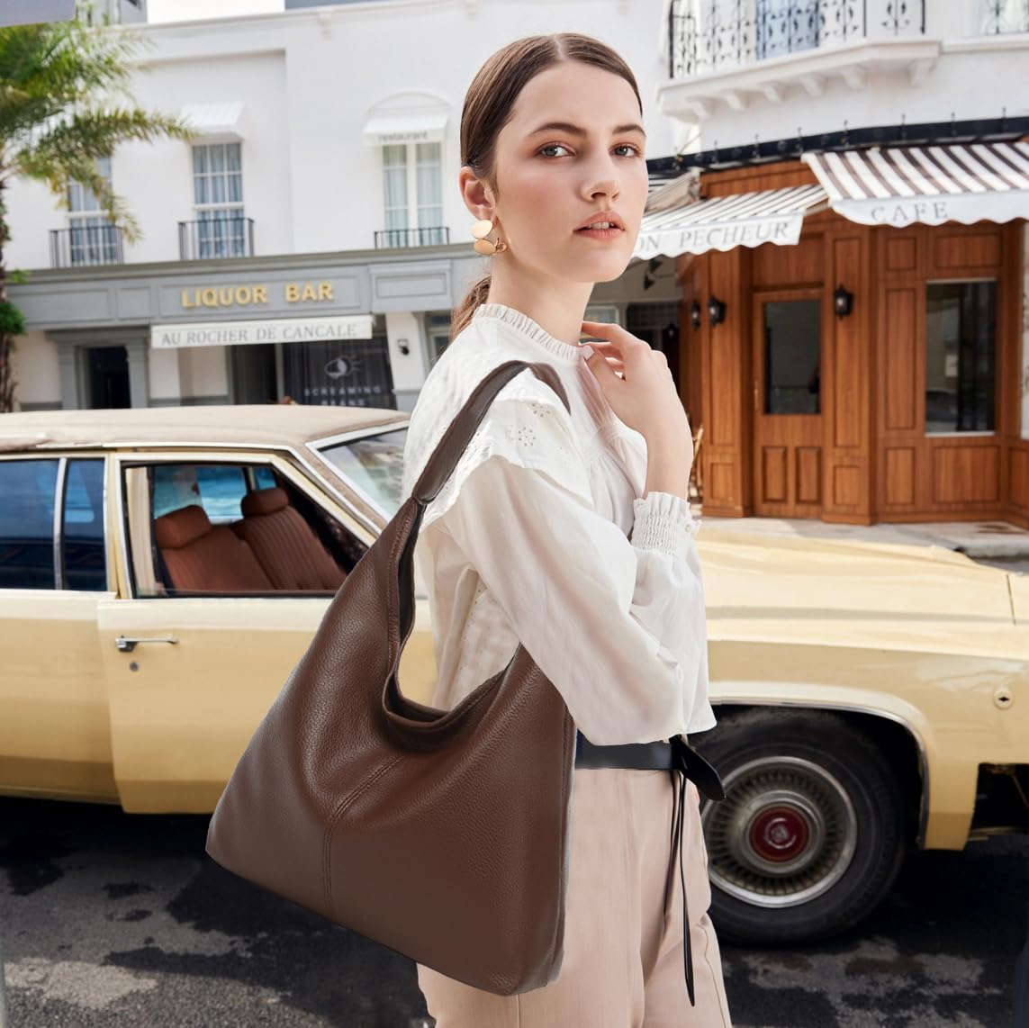 Casual Hobo Bag for Women Soft Shoulder Bags Slouchy Pu Leather Tote Purses for Work Travel