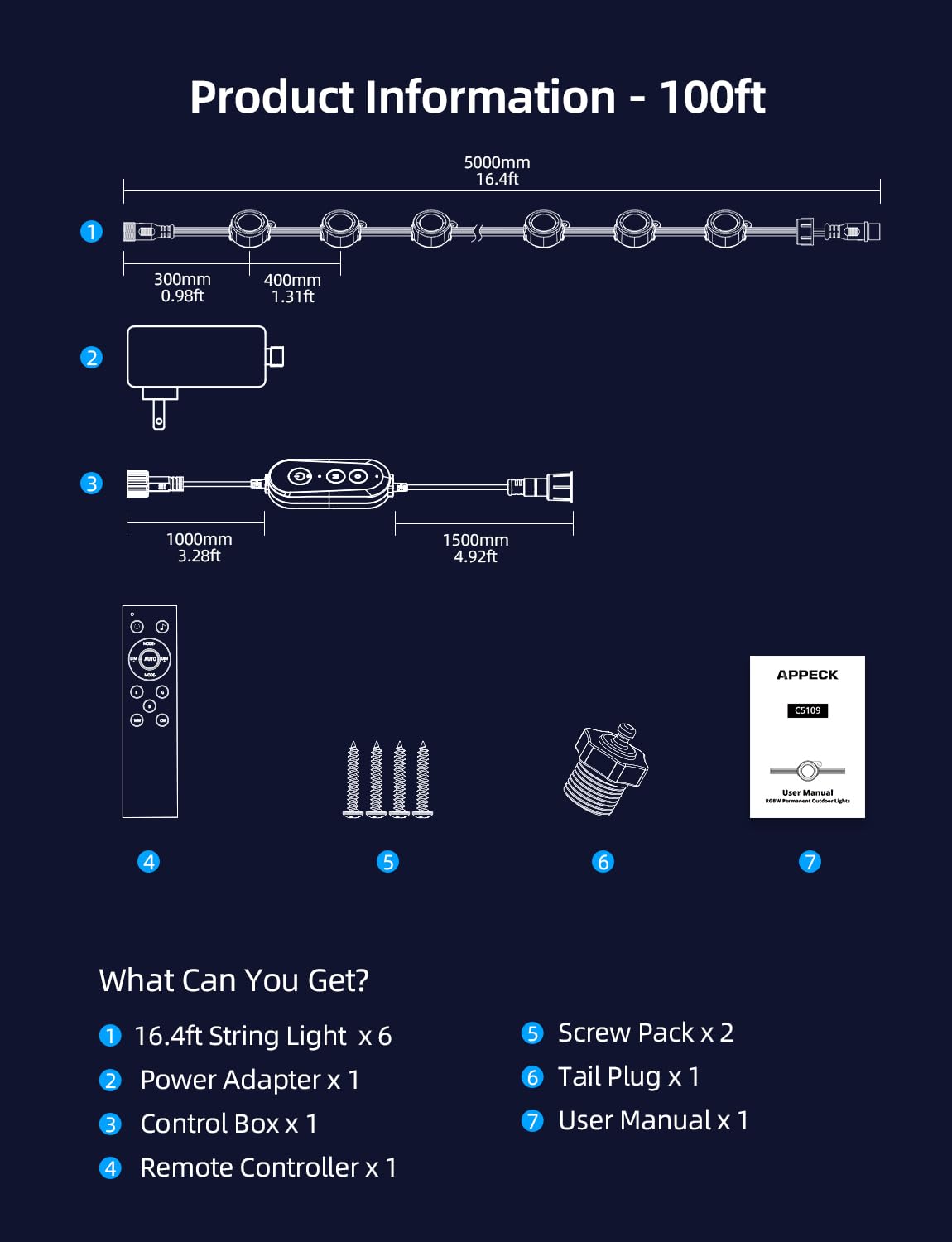 APPECK Permanent Outdoor Lights 100ft with 72 LEDs, DIY Scene Modes, Smart RGBW String Lights Waterproof, App/Remote Control for Easter, Holiday, Alexa/Google Assistant Compatible, Black