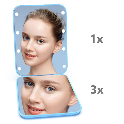 Kintion Pocket Mirror, 1X/3X Magnification LED Compact Travel Makeup Mirror with Light for Purse, 2-Sided, Portable, Folding, Handheld, Small Lighted Mirror for Gift, Pink
