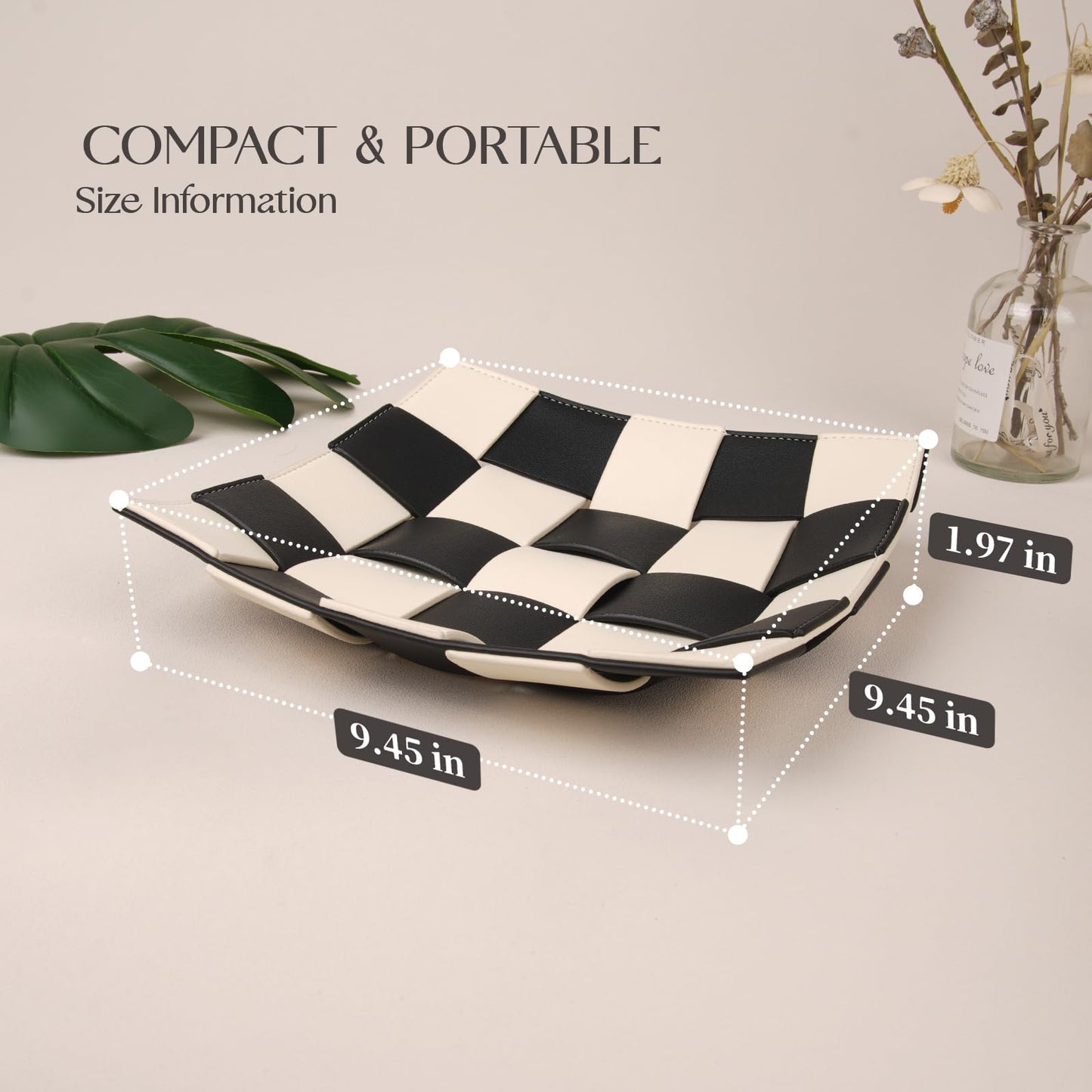 Valet Tray for Men Leather Key Tray for Entryway Table Bedside Nightstand, Desktop Organizer Catch-All for Wallet, Watch, Remote, Keys, Cell Phones, Checkerboard