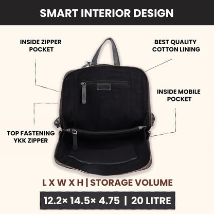 VILENCA HOLLAND 12.5 Inch Genuine Leather Backpack for Women and Men, Grey Leather Backpack with Adjustable Shoulder Strap