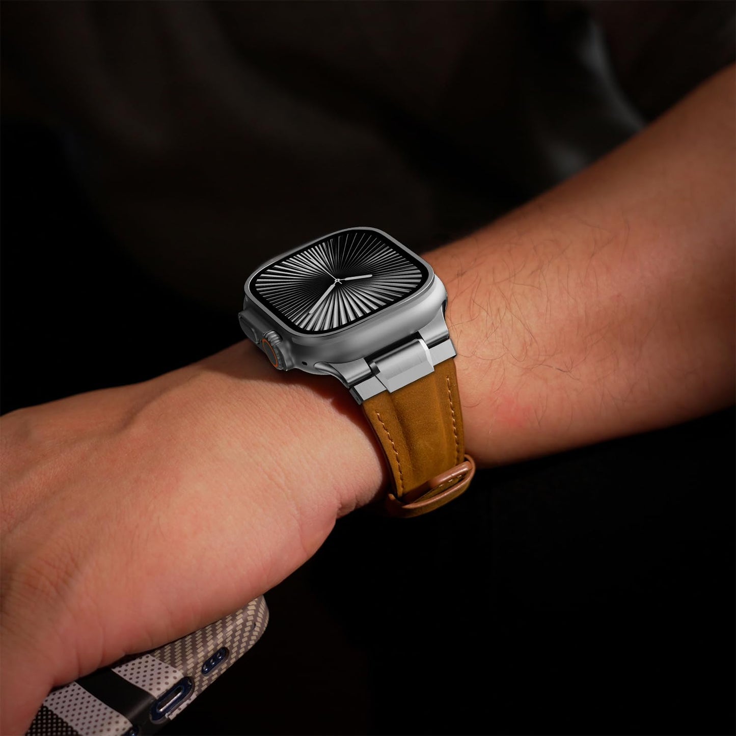 Genuine Leather Band Compatible with Apple Watch Ultra Band 49mm 46mm 45mm 44mm for Men,Vintage Genuine Leather Replacement Strap for iWatch Ultra 3 2 1,SE 3 2 1,series 11 10 9 8 7 6 5 4