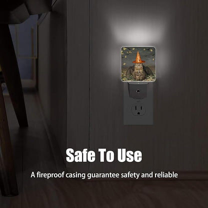 Halloween Decorations Cat Night Light, Bat Wings Plug into Wall with Dusk to Dawn Light Sensors, Warm Nightlights for Bedroom, Bathroom, Hallway, Kitchen, Gifts Ideal for Boys Girls Women Men