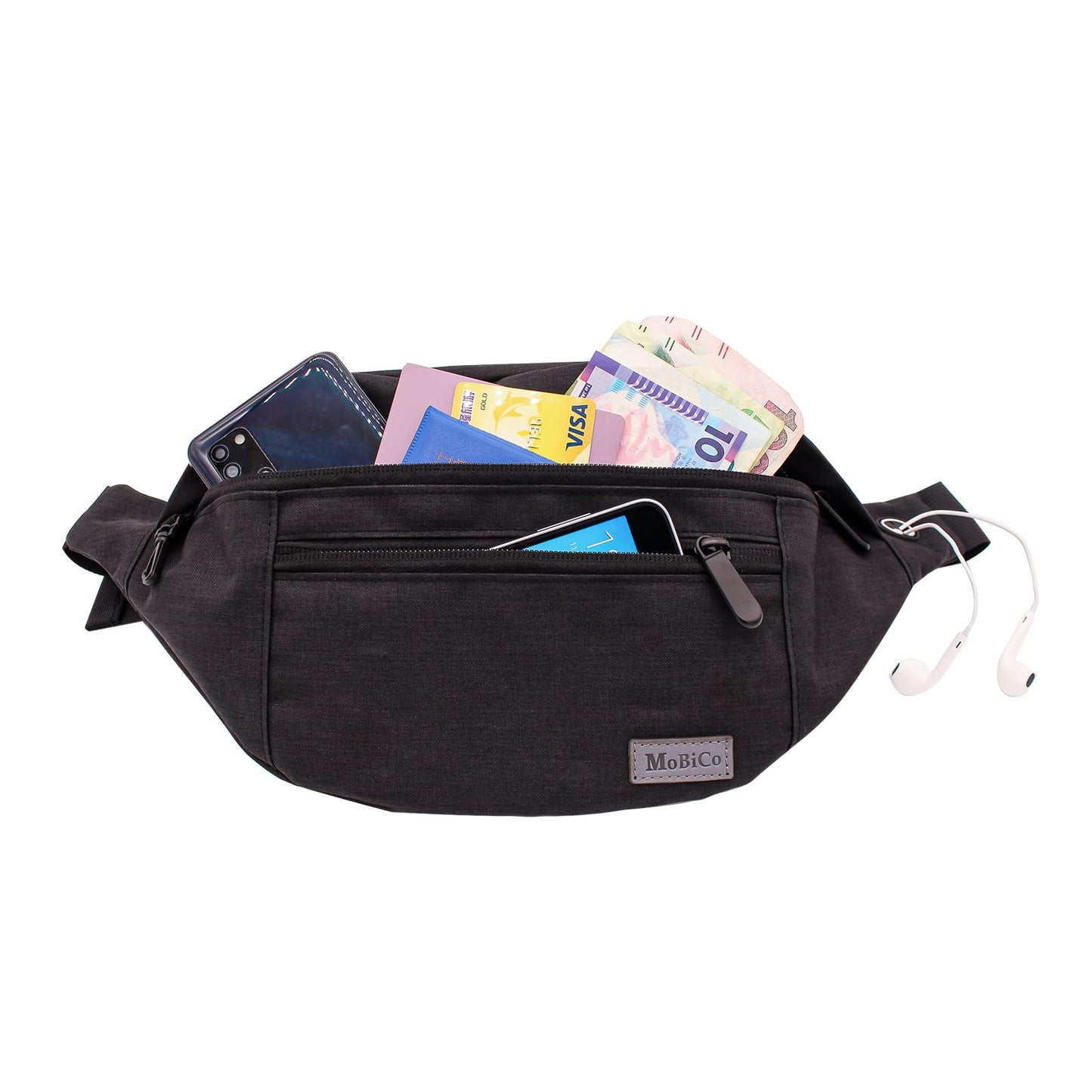 MOBICO Large Crossbody Fanny Pack for men women with 4-Zipper Pockets,Waist bag for Workout Traveling Hiking Running Walking Outdoors Sport Fishing Waist Pack…