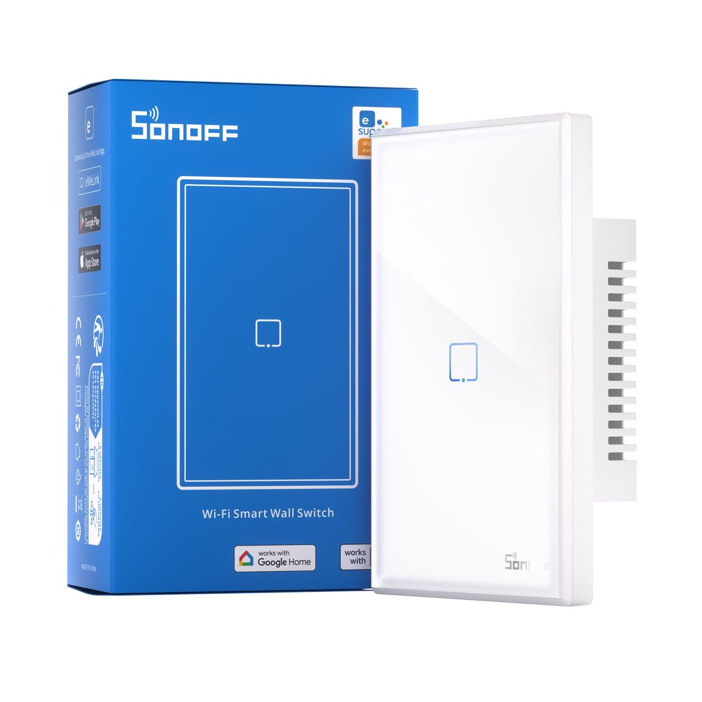 SONOFF Smart Light Switch, 2.4GHz WiFi Touch Smart Wall Switch for Lights, Works with Alexa and Google Home, Neutral Wire Required Interruptor Inteligente, 1 Gang 1 Way TX T2