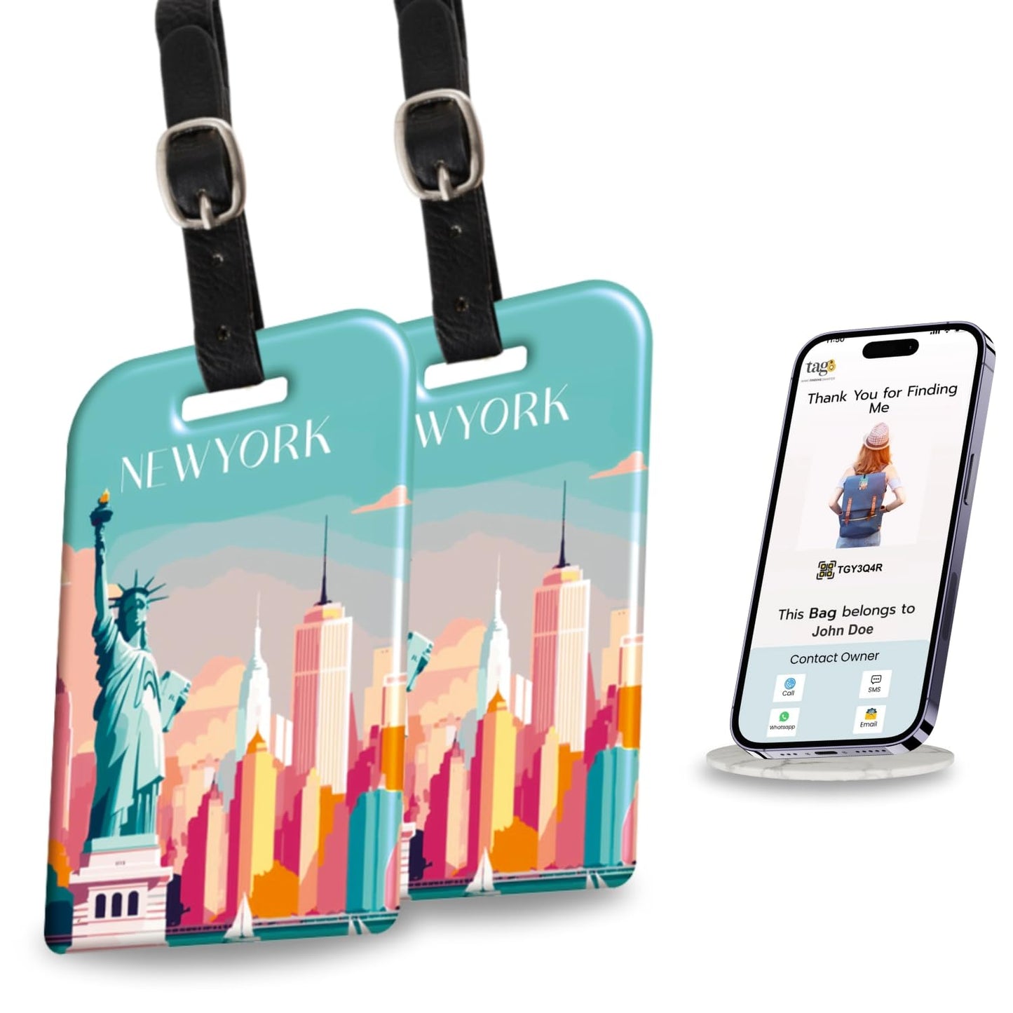 [Pack 2] tag8 New York City Smart Luggage tag |Trendy Luggage tag ID Identification, Fashionable Digital Name tag | Airline Compliant, SITA World Tracer Code Enabled | Gift idea