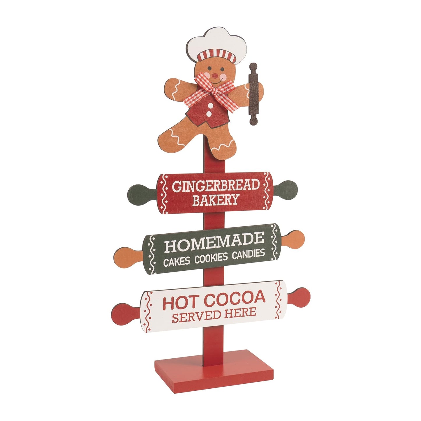 pechpell Wooden Gingerbread Bakery Sign, 15.7" Christmas Gingerbread Man Kitchen Tabletop Decorations, Indoor Holiday Wood Ginger Bread Stand Decorative Signage Table Centerpiece Decor for Home