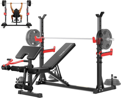 Yoleo 1980LBS Weight Bench with Rack - Bench Press Set, Leg Extension, Preacher Curl & Flat/Incline/Decline Full Body Workout Bench, Adjustable Olympic Weight Benches for Home Gym(47.44IN WIDE GRIP)