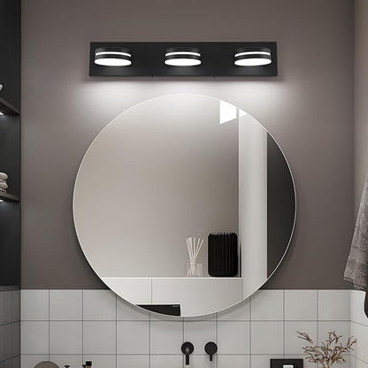 Modern Black Bathroom Vanity Light Fixtures Over Mirror, 3-Light LED Bathroom Lighting Fixtures with 360°Rotatable Head, 24-Inch Vanity Wall Lights for Bath Restroom Powder Room