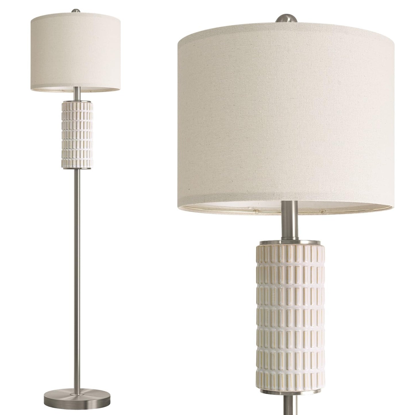 PoKat Silver Ceramic Floor Lamp for Living Room Bedroom, 64" Modern Tall Standing Lamp with Rotary Switch, Traditional Living Room Lamp for Corner, Home Office, Nursery