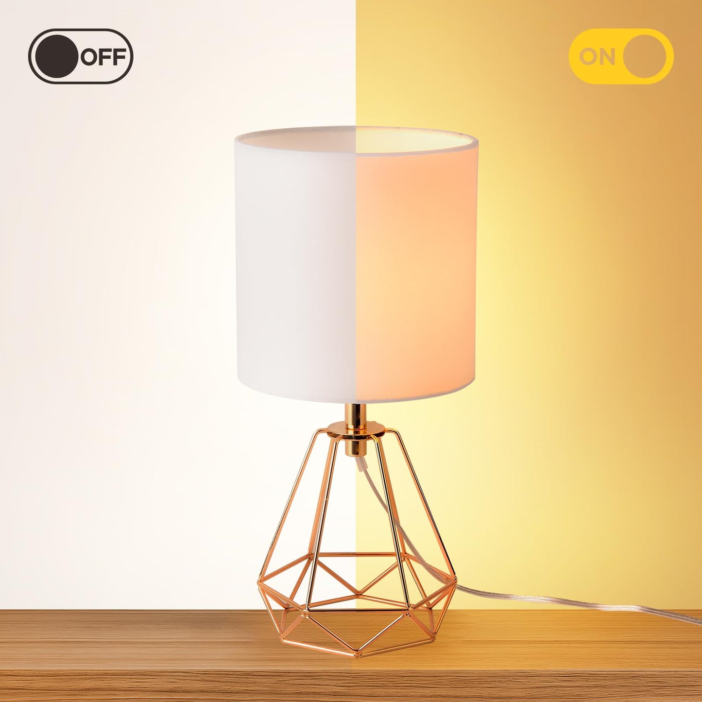 Fengarolam Modern Golden Metal Table Lamp,14" Small Bedside Lamp with Hollowed Out Metal Base & White Fabric Shade,E26 Nightstand Desk Lamp for Bedroom,End Table,Living Room&Room Decor