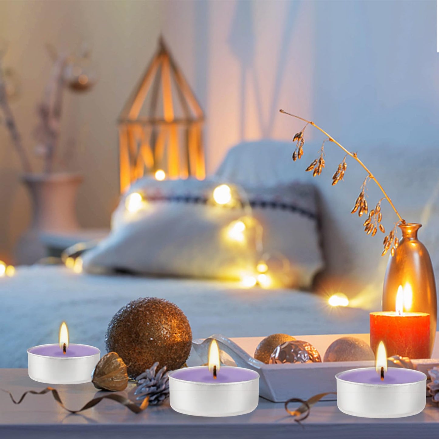 Wfmolcand Purple Lavender Scented Tealight Candles - Giant 100 Pack Candles -Smokeless, 4 Hour Burn - Gift Set for Valentine's Day, Christmas, Weddings Centerpiece & Home Decor