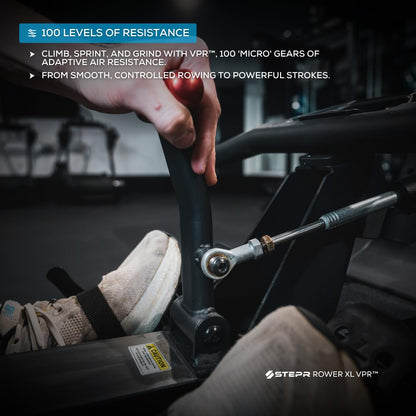 STEPR Rower XL VPR, Air Resistance Rower with Patented VPR Air Resistance Technology, Full-Body Ergometer