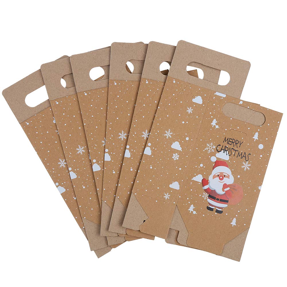 CCINEE 12 PCS Christmas Kraft Paper Bags, Santa Claus & Reindeer Xmas Gift Bags, 6.1in L x 3.9in W x 2.4in H, Perfect for Christmas, New Year, Parties & Events