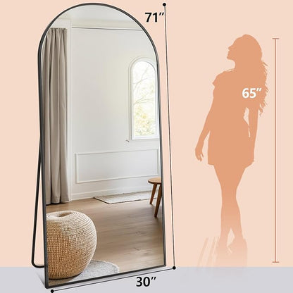 Arched Full Length Mirror, 71"x30" Free Standing Floor Mirror, Modern Full Body Mirrors with Stand, Wall Mirrors with Aluminum Alloy Frame for Bedroom,Living Room, Black