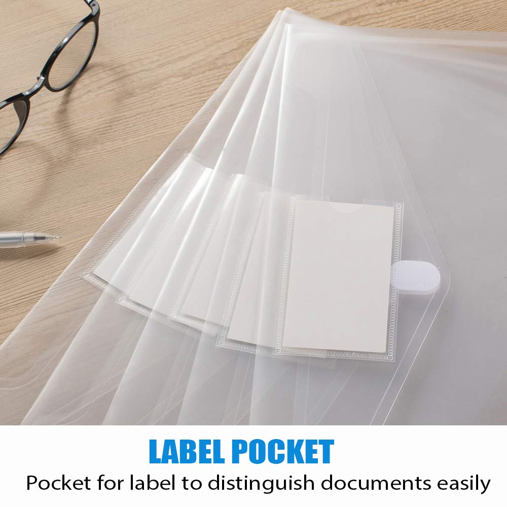 Sooez 24 Pack Plastic Envelopes Poly Envelopes, Clear Document File Folders US Letter A4 Size File Envelopes with Label Pocket for School Home Work Office Organization, Clear