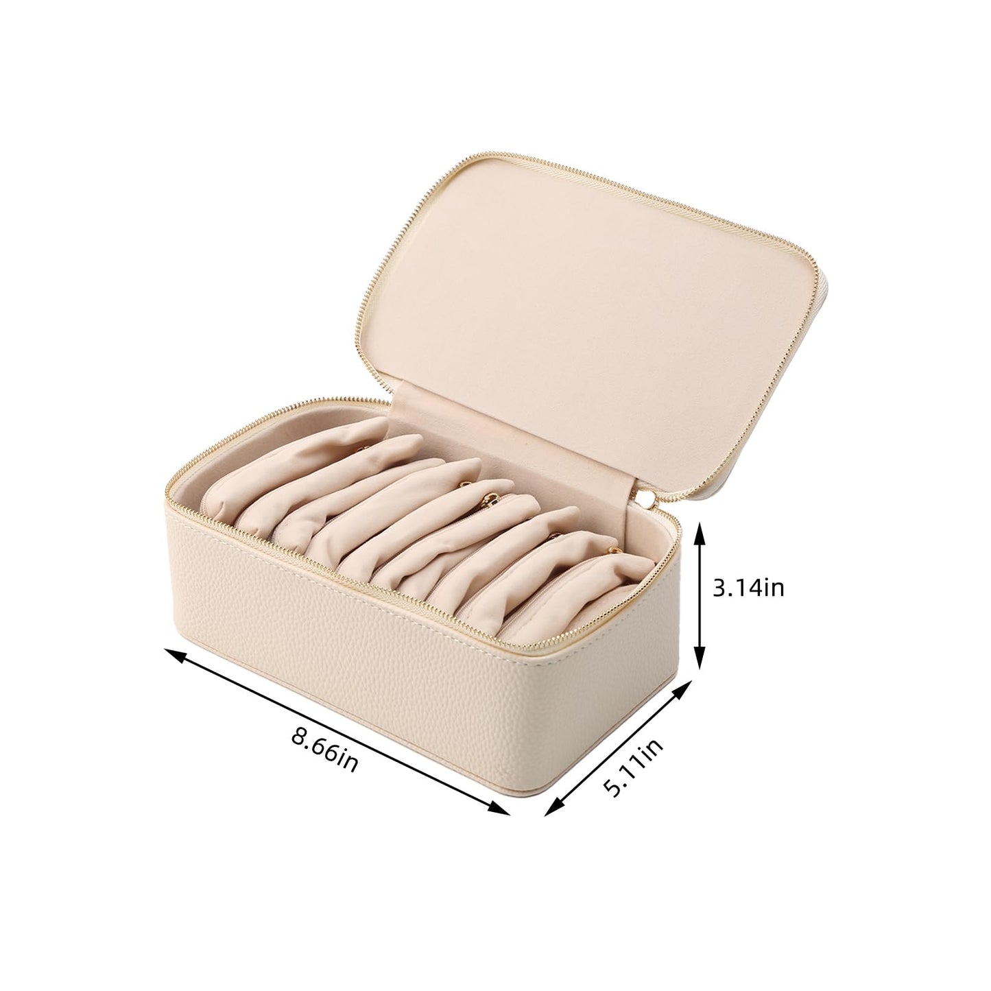 Zjyufy Portable Jewelry Organizer with 12 Velvet Pouches - Travel Jewelry Case for Women, Faux Leather Display Box for Earrings Rings Necklaces Bracelets, Wedding Gift, Hotel Storage Solution