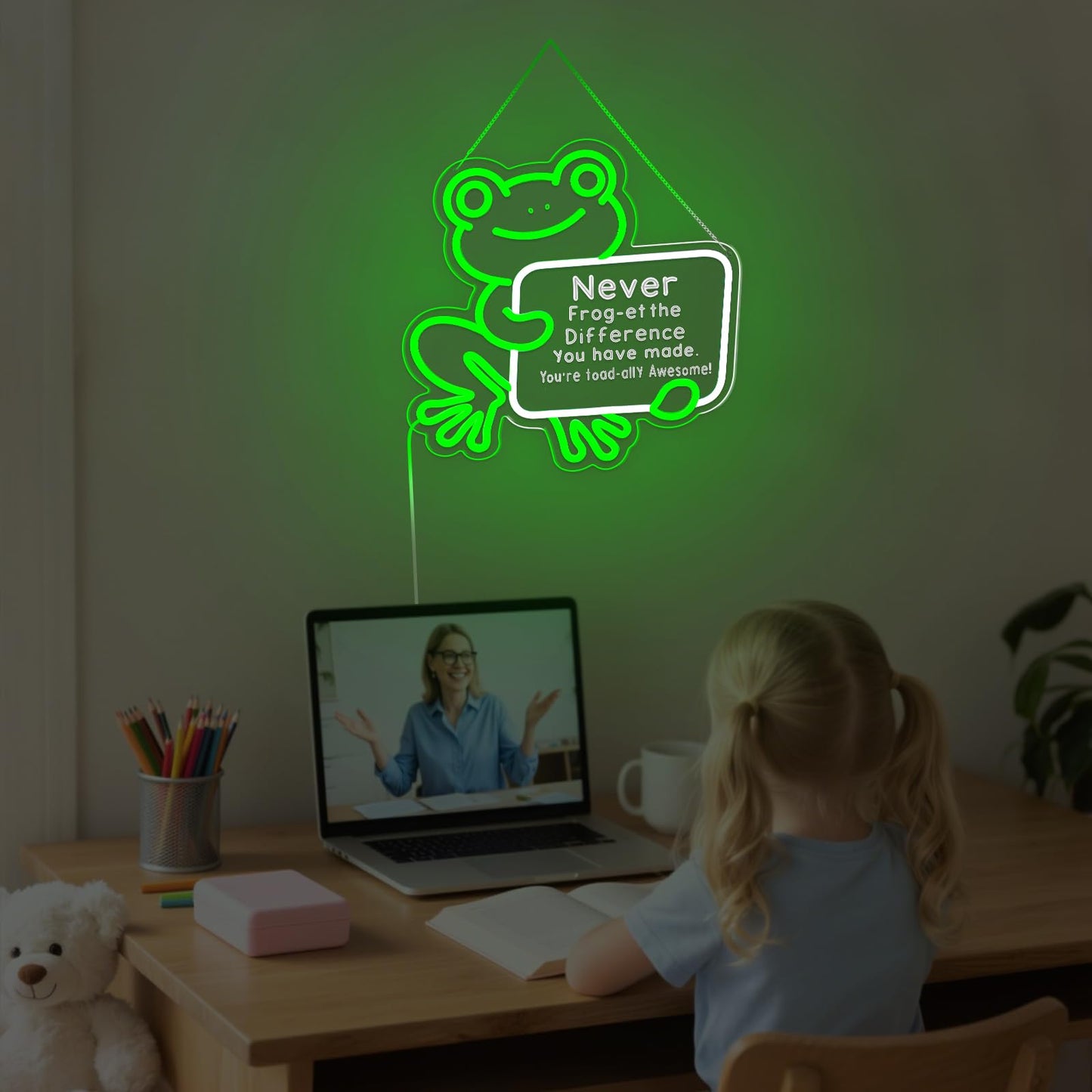 LMHSE Frog Neon Sign Dimmable Classroom Neon Sign for Wall Decor, Room Decor for Teen Girls, Bedroom, Home Decoration, Gifts for Birthday, Christmas (Frog-Green)