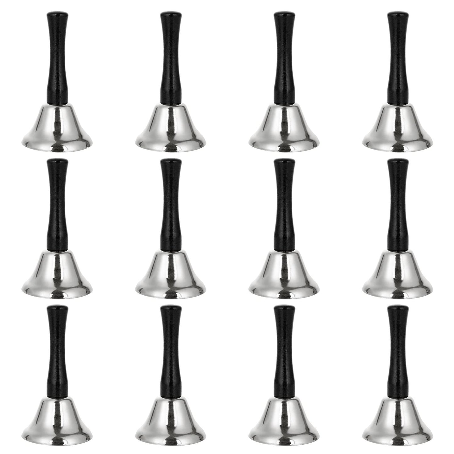CYEAH 12 Pack Hand Bell, Silver Steel Service Bell Call Bell Dinner Bell for Wedding, Service, Game, Alarm, Jingles (Silver)