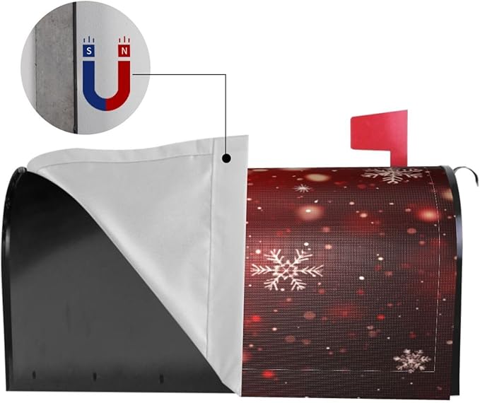 Festive Magnetic Mailbox Cover Red Snowflake Outdoor Mailbox Protector Holiday Seasonal Decorative Garden Yard Home Standard Size 21 x 18 Inch