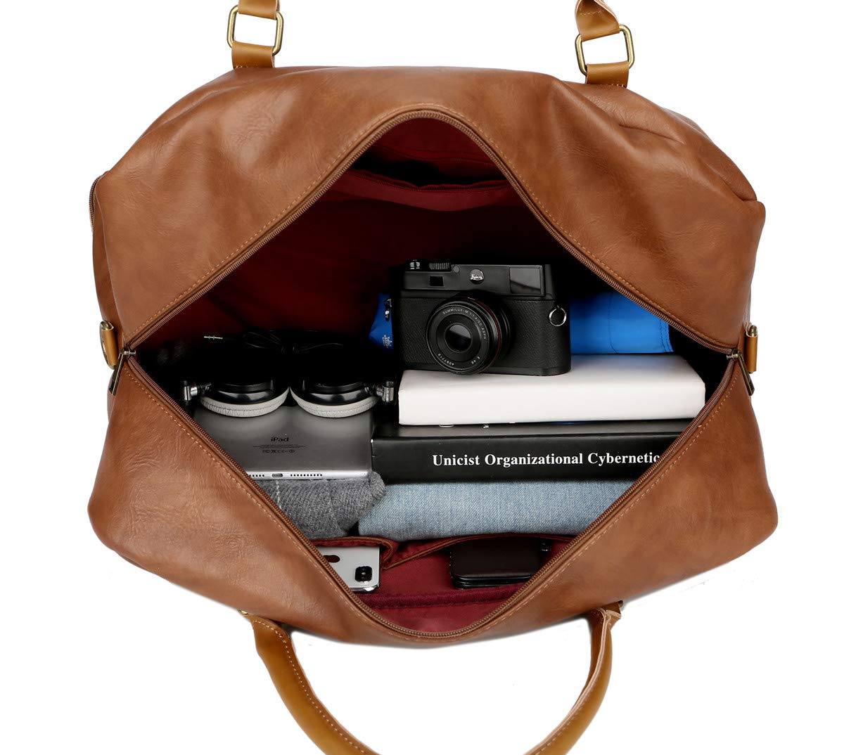 BAOSHA Vegan Leather Large Travel Duffel Tote Bag Carry On Weekender Overnight Bag With Shoe Compartment HB-38 (Brown)