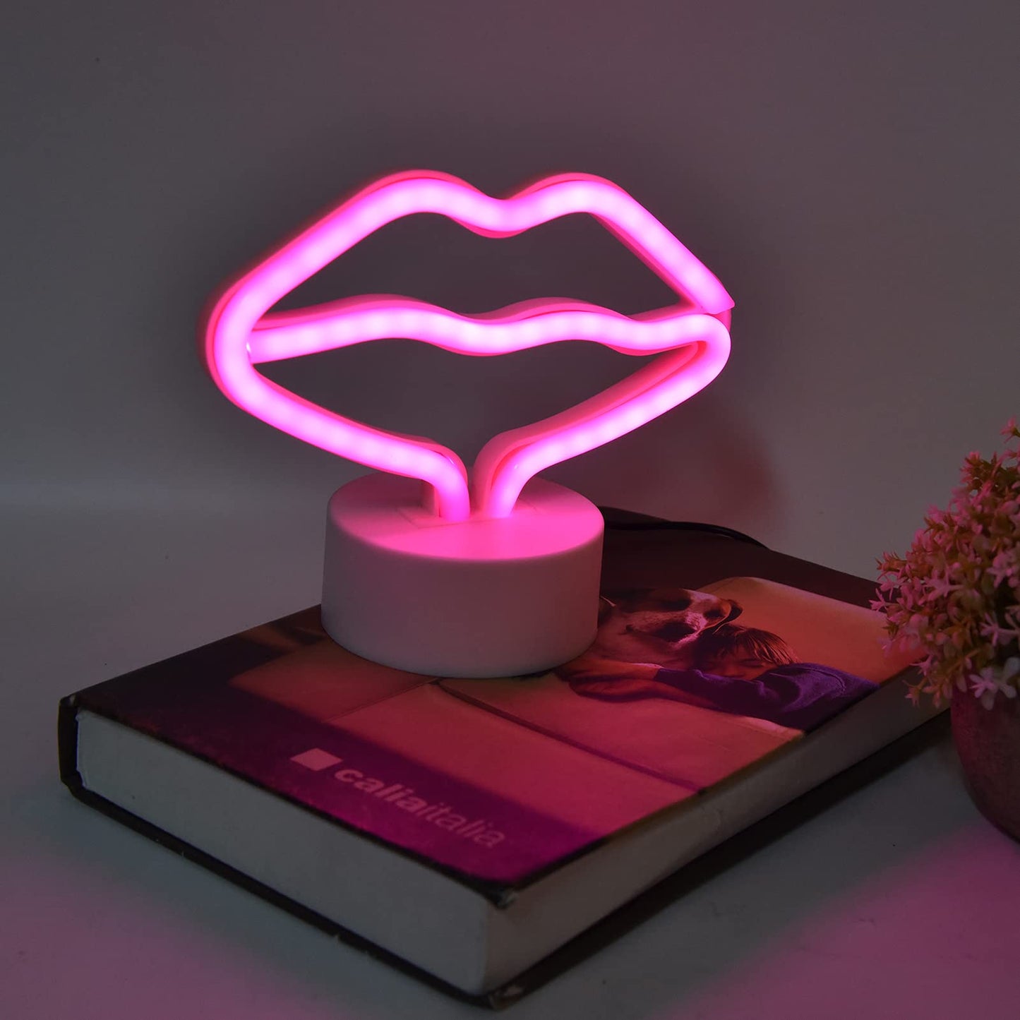 Milltrip Lip Shaped Neon Signs Led Neon Light with Stand USB or Battery Powered Neon Light Lamp for Baby Room Party Home Decor Gifts for Children Baby Room Christmas Wedding Party Decoration