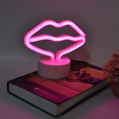 Milltrip Lip Shaped Neon Signs Led Neon Light with Stand USB or Battery Powered Neon Light Lamp for Baby Room Party Home Decor Gifts for Children Baby Room Christmas Wedding Party Decoration