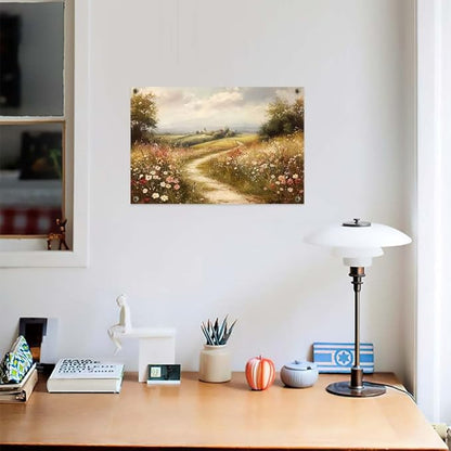 Yesad Wildflower Canvas Wall Art, Meadow with Flowers Painting Vintage Décor Nature Prints Rustic Pictures, Scenery Wall Decor for Living Room Bedroom Farmhouse (Unframed,12”x8”,Wildflower2)