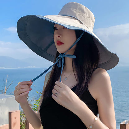 HUAMULAN 7" Wide Brim Women Summer Sun Floppy Hat Beach Bucket Hats Reversible Foldable Fishing Travel UV Protection Lady Hat