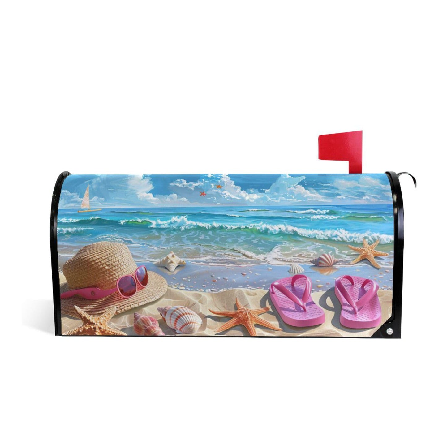 ALAZA Beach Landscape Flip Flops Seashell Starfish Magnetic Mailbox Cover Summer MailWraps Garden Yard Home Decor for Outside Standard Size-18"x 20.8"…
