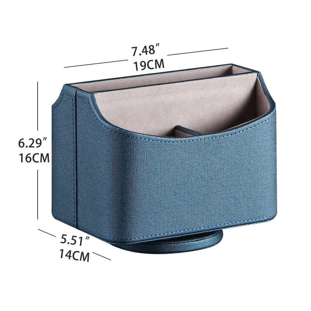 PUSU Remote Control Holder PU Leather 360 Degrees Rotatable Desktop Supply Organizer Storage Box for Controllers Media Stationery Nightstand TV Caddy E-reader iPad Phone Pen/Pencil Cosmetic