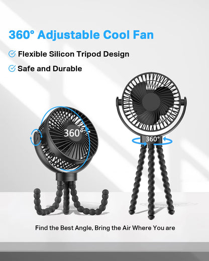 Portable Fan, Stroller Fan 60Hrs 12000mAh Battery Operated Fans USB Rechargeable Small Fan for Bedroom, Desk, Personal Handheld, Clip on Fan for Baby Stroller, Travel, Car Seat, Peloton, Bed, Camping