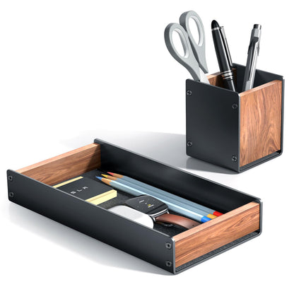 UPERGO Walnut Desk Tray with Pen Holder Set, Natural Wooden Desk Drawer Organizer Office, Desk Organizer Tray for Keys, Pen, Watch