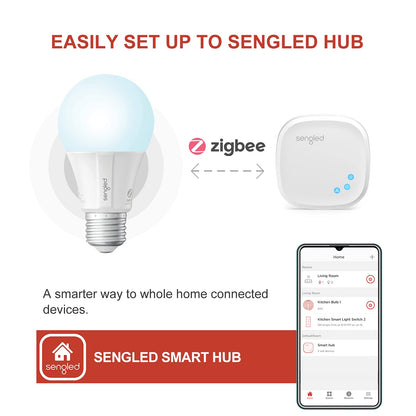 Sengled Smart Light Bulbs, Zigbee Hub Required, Works with Alexa and SmartThings, Voice Control with Google Home and Echo with built-in Hub, Soft White 60W Equivalent A19 Dimmable Smart Bulbs, 4-Pack