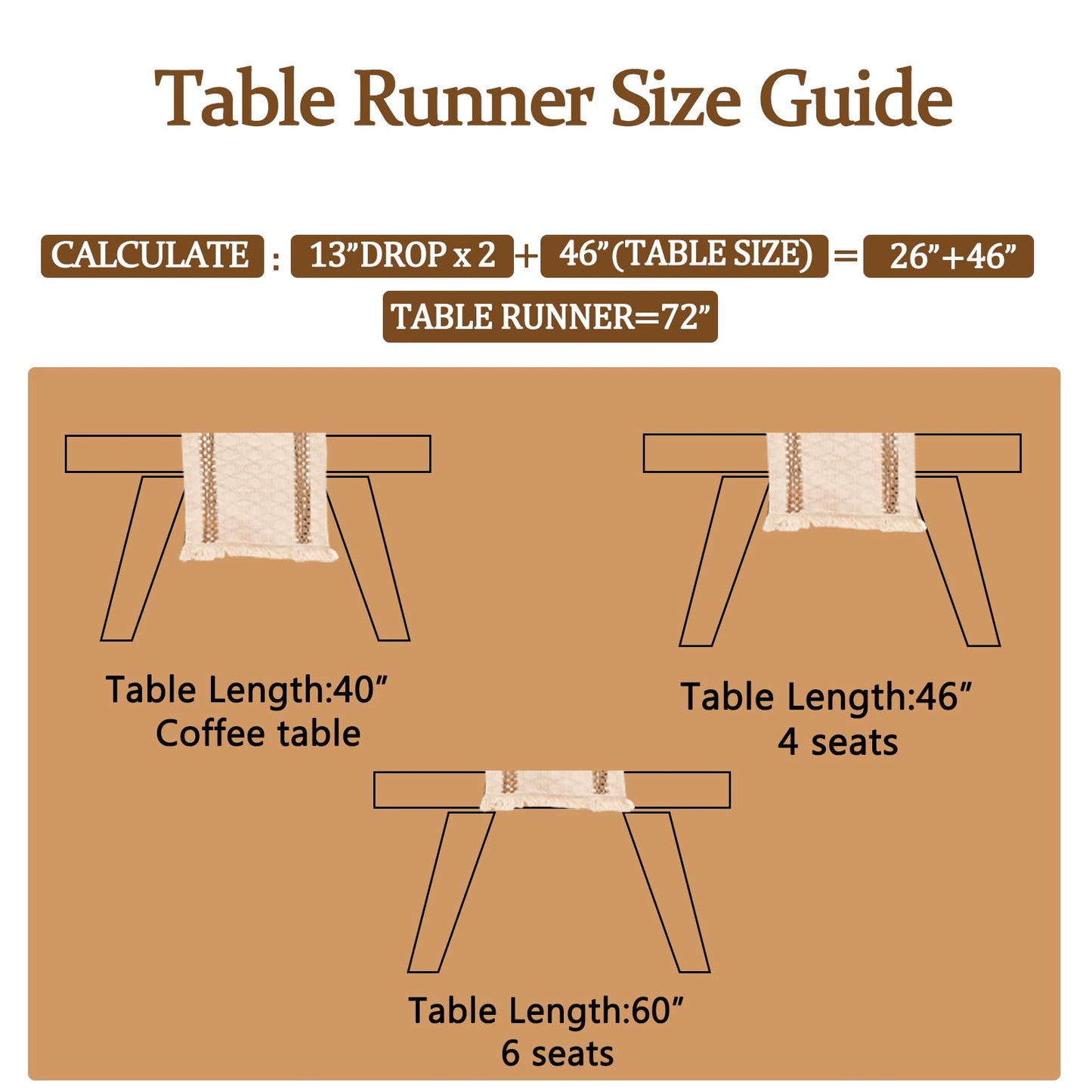 Niviy Boho Table Runner 108 Inches Long Summer Farmhouse Macrame Table Runner Cotton Linen Woven Table Runners for Fall Dining Table Home Decor, Beige & Brown