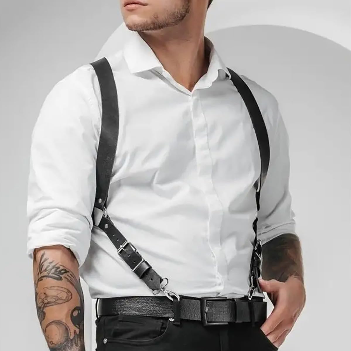 TWBQND Men's Sexy Leather Shoulder Belt Adjustable Punk Breastplate Chest Belt Stylish Waist Harness Tough Gay Behind Cross Body Straps Body Jewelry Costumes Dress Up for Party Club Bar