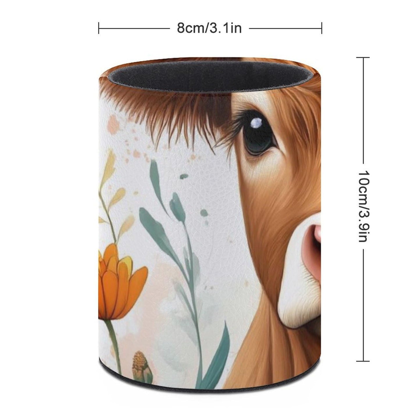 UTRSIFB Pen Holder Leather Pencil, Holder Cup Makeup Brush Storage Organizer, Waterproof Multifunctional Office Supplies Cute Highland Cow