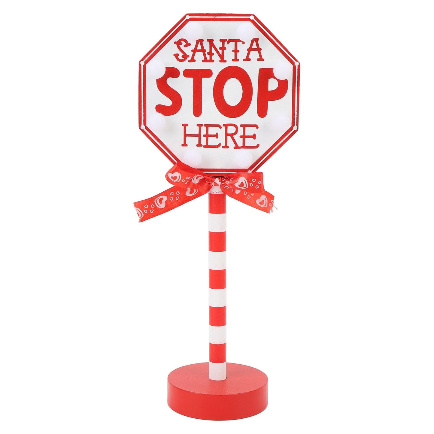 NOENNULL Light Up Santa Stop Here Sign, Santa Stop Here Pole Sign with LED Warm Light Wooden Xmas Desktop Battery Operated Xmas LED for Indoor Holiday Party Fireplace Decoration