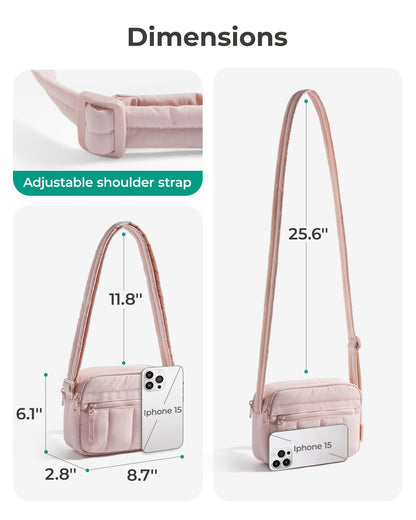 BAGSMART Cross Body Purse, Mini Crossbody Bags for Women Travel Purse, Puffy Shoulder Handbag Wallet with RFID Blocking Slots, Brown-small