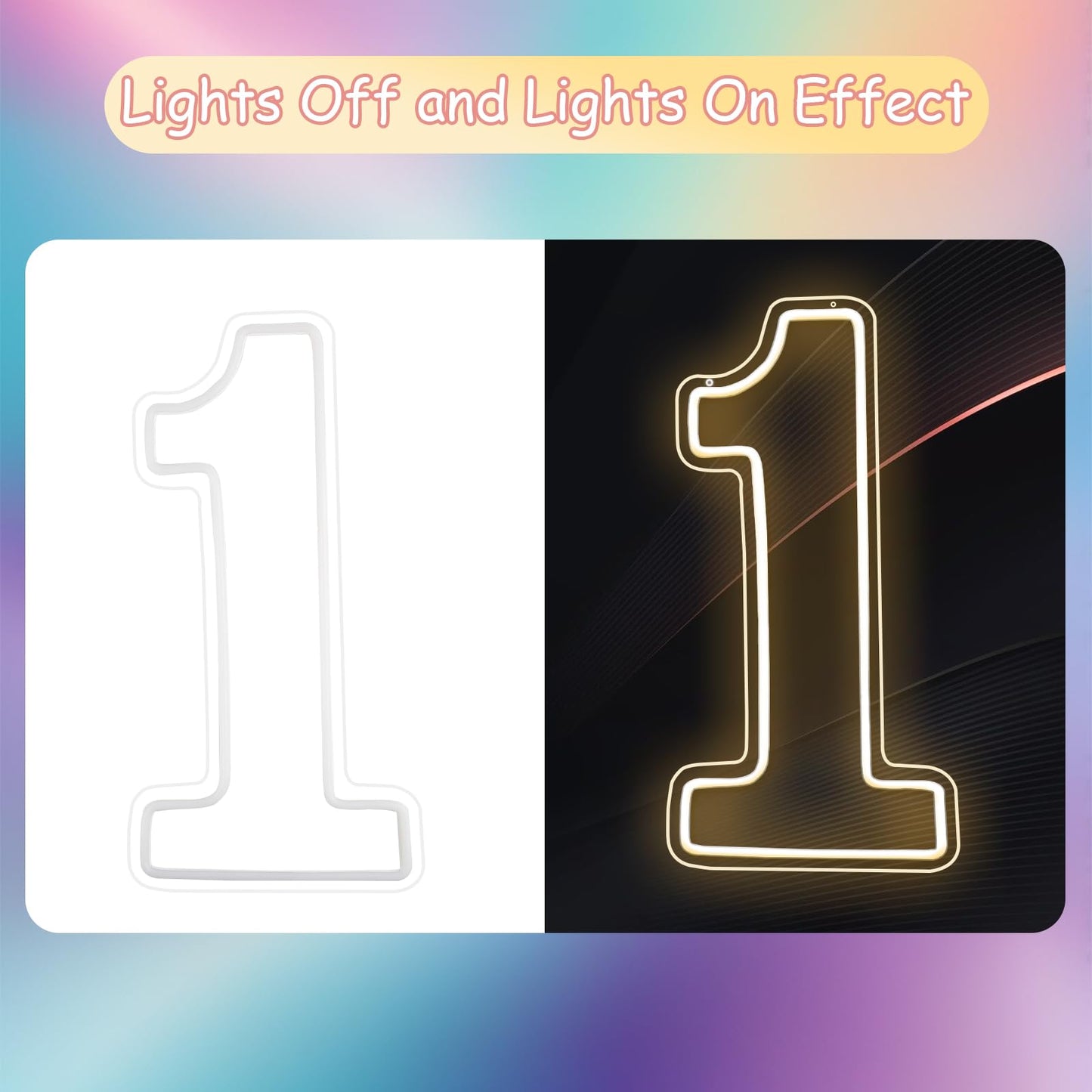 Number 1 Neon Sign 15.7" Birthday Led Sign Warm White Number One Light Up USB Powered Big Number Sign Light Up Neon Signs for Birthday Night Light Party Anniversary Wedding Christmas Home Bar Decor
