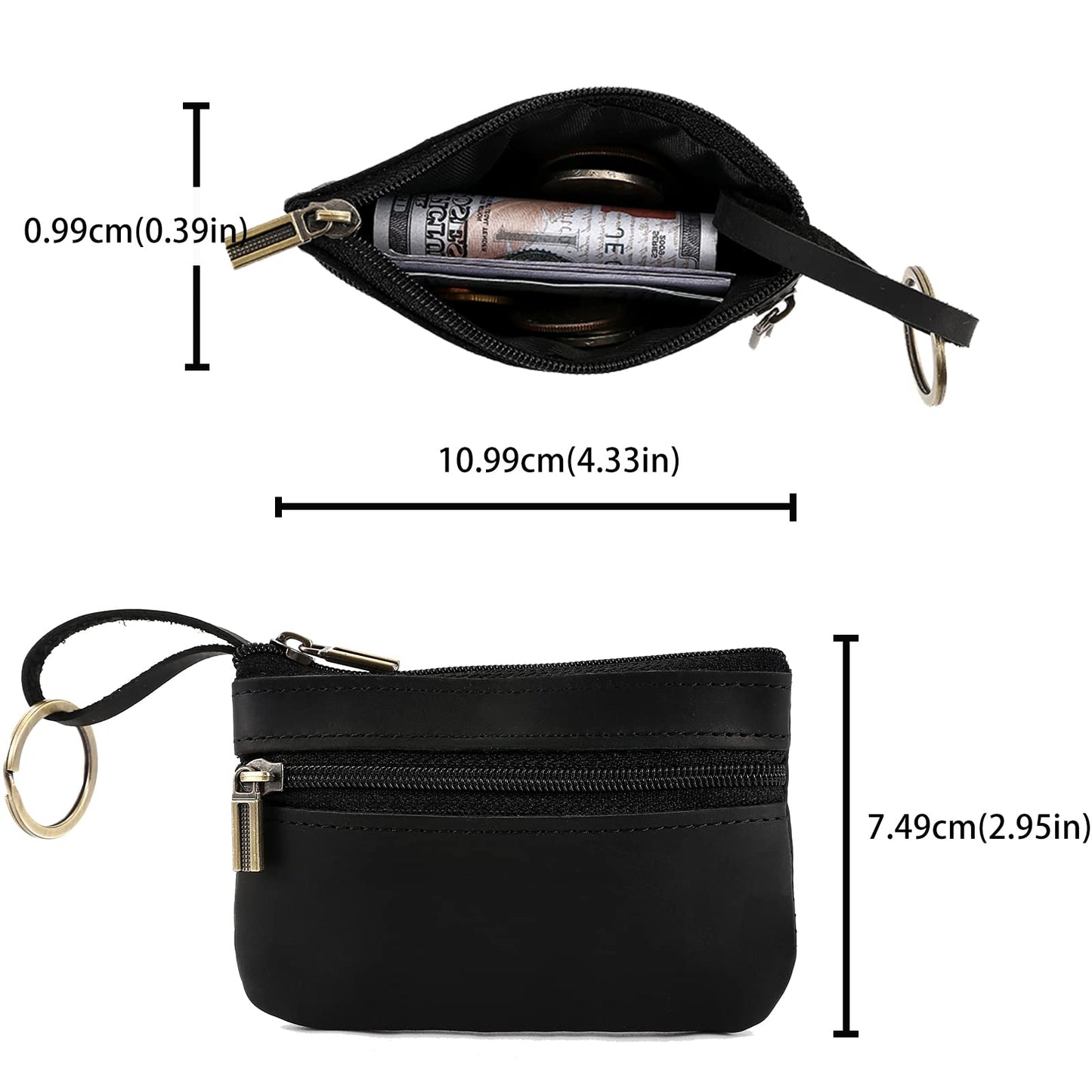 Coin Purse for Men,Coin Pouch with Zipper for Men Women,Genuine Leather Mini Coin Pocket Pouch Change Holder Mens Tray Purses Coin Purse Cash Change Wallet Key Holder Money Pouch